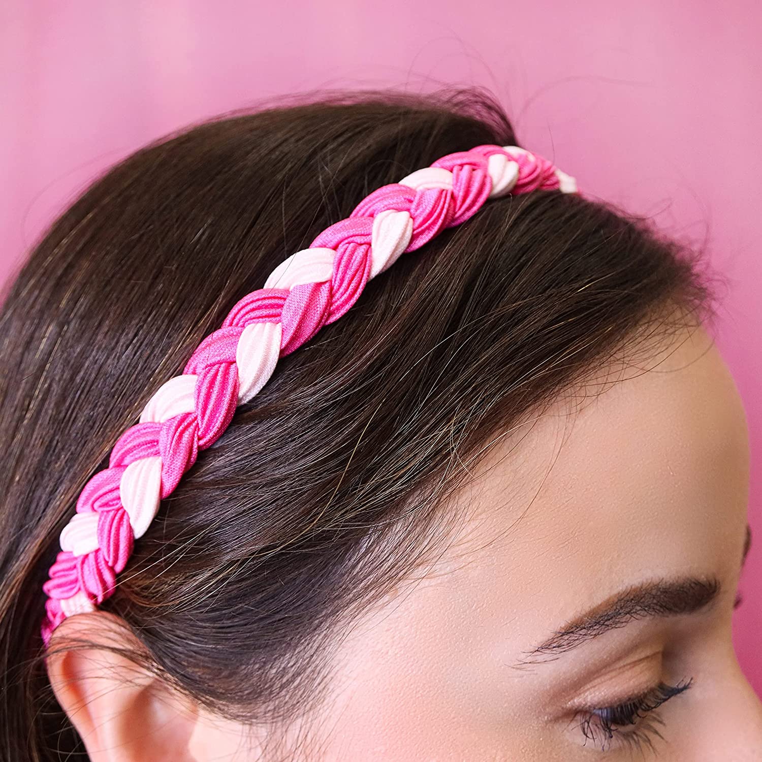 FROG SAC 4 Two Tone Braided Headbands for Women, Adjustable No Slip Braid Hairband for Girls, Girl H