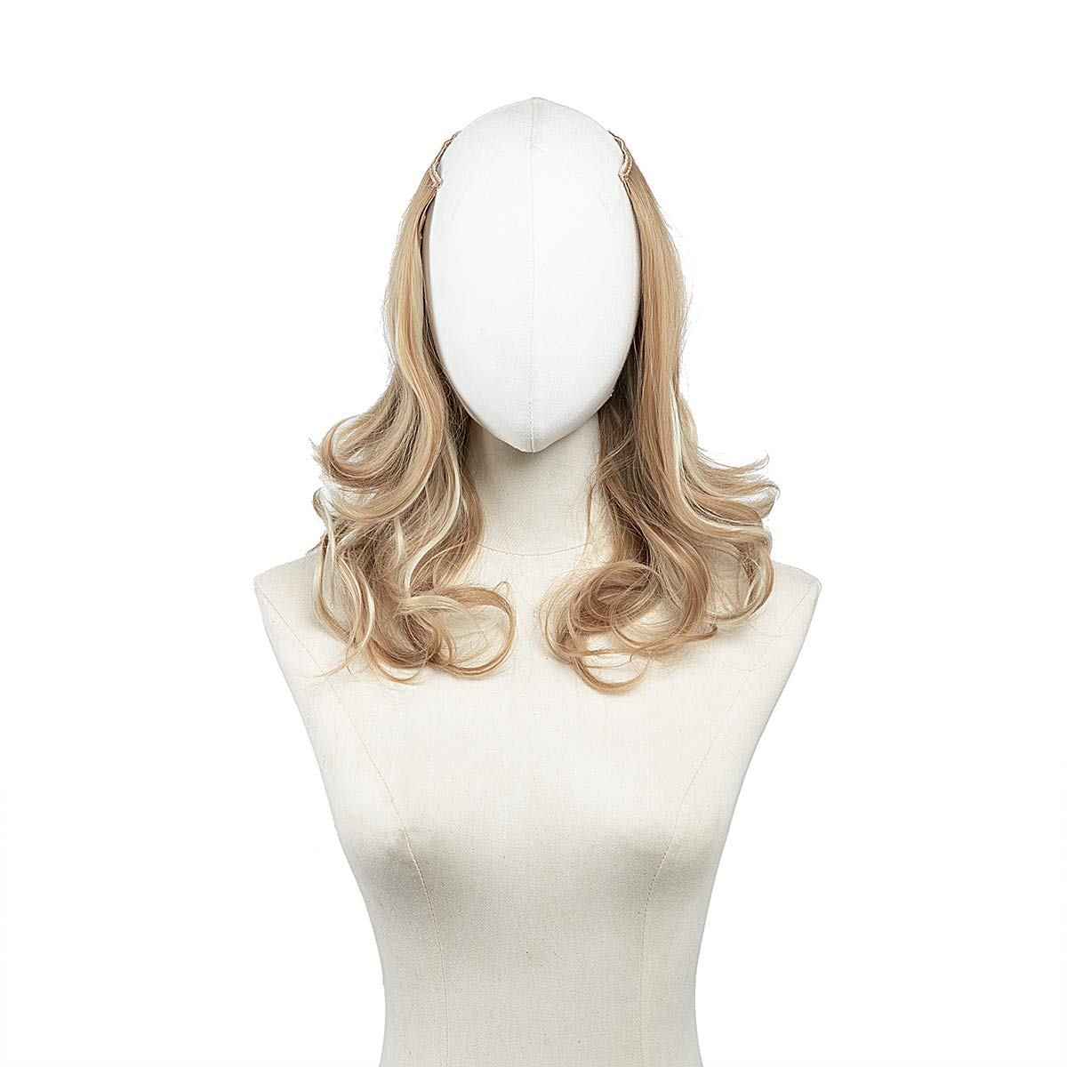 Short U Part Hair Extensions Clip in on Full Head Curly Wave Synthetic Hair pieces for Women 16 Inch