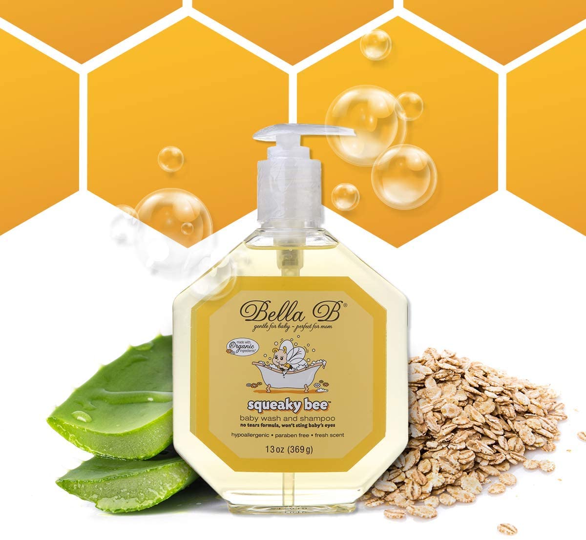 BELLA B Squeaky Bee Bodywash and Shampoo 13 oz - Baby Body Wash And Shampoo - Baby Bath Wash - Organ