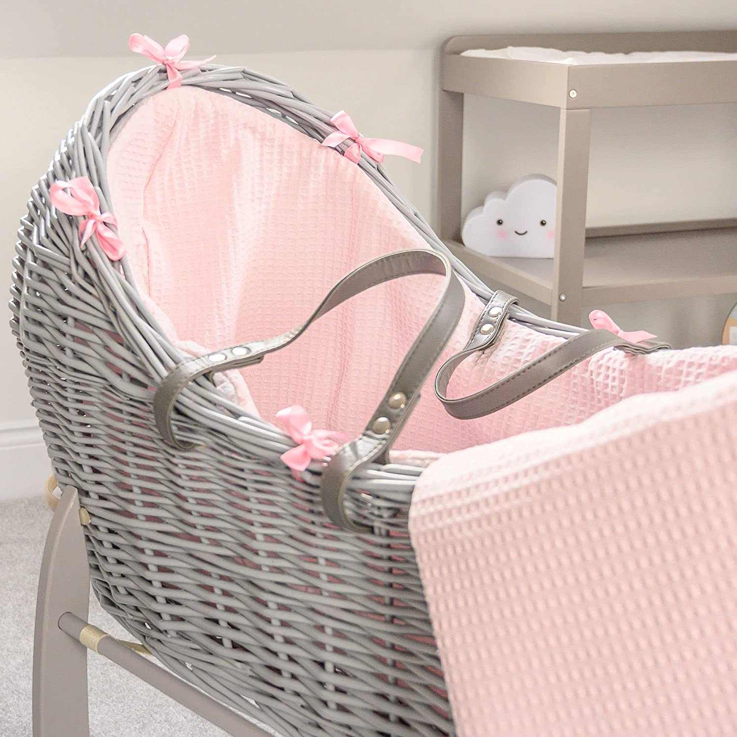 Clair de Lune Waffle Grey Wicker Noah Pod, Pink