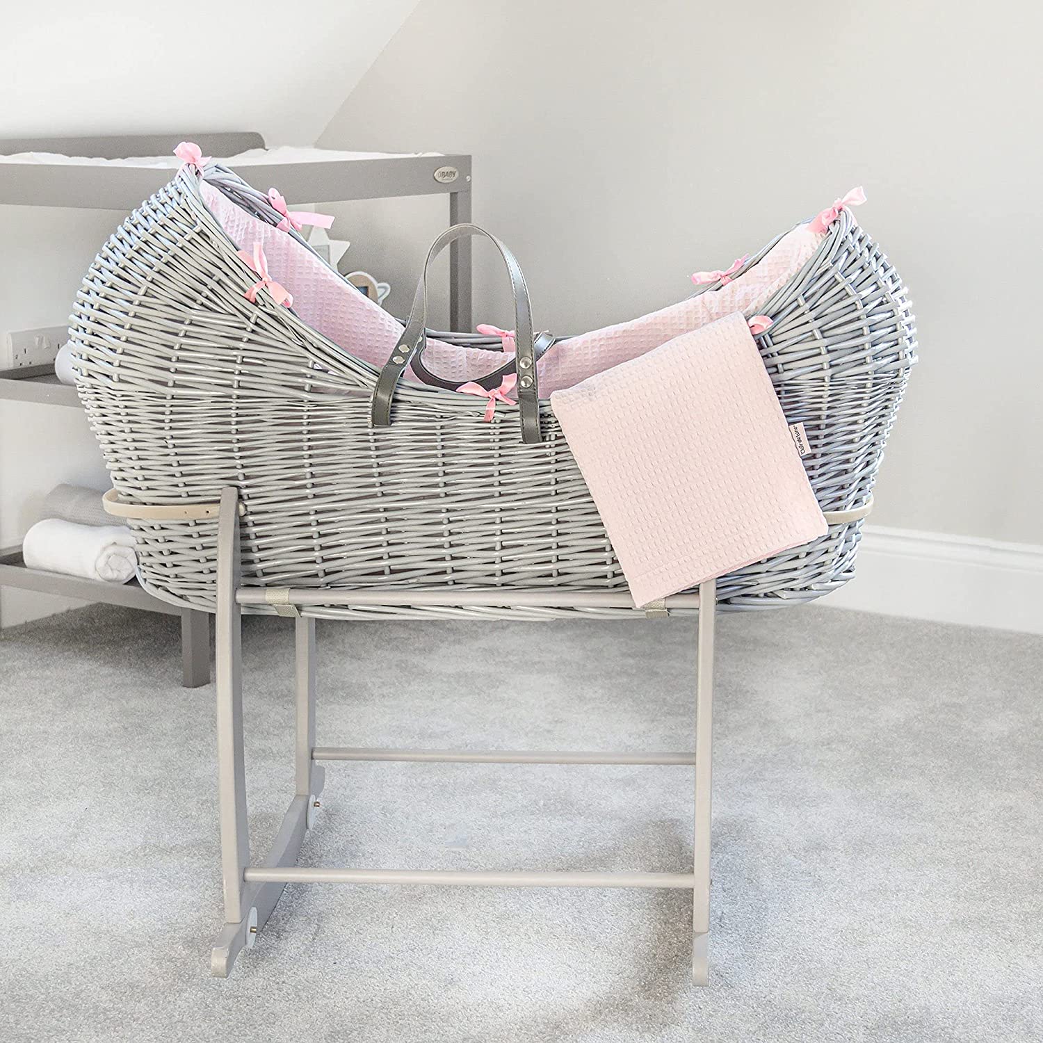 Clair de Lune Waffle Grey Wicker Noah Pod, Pink