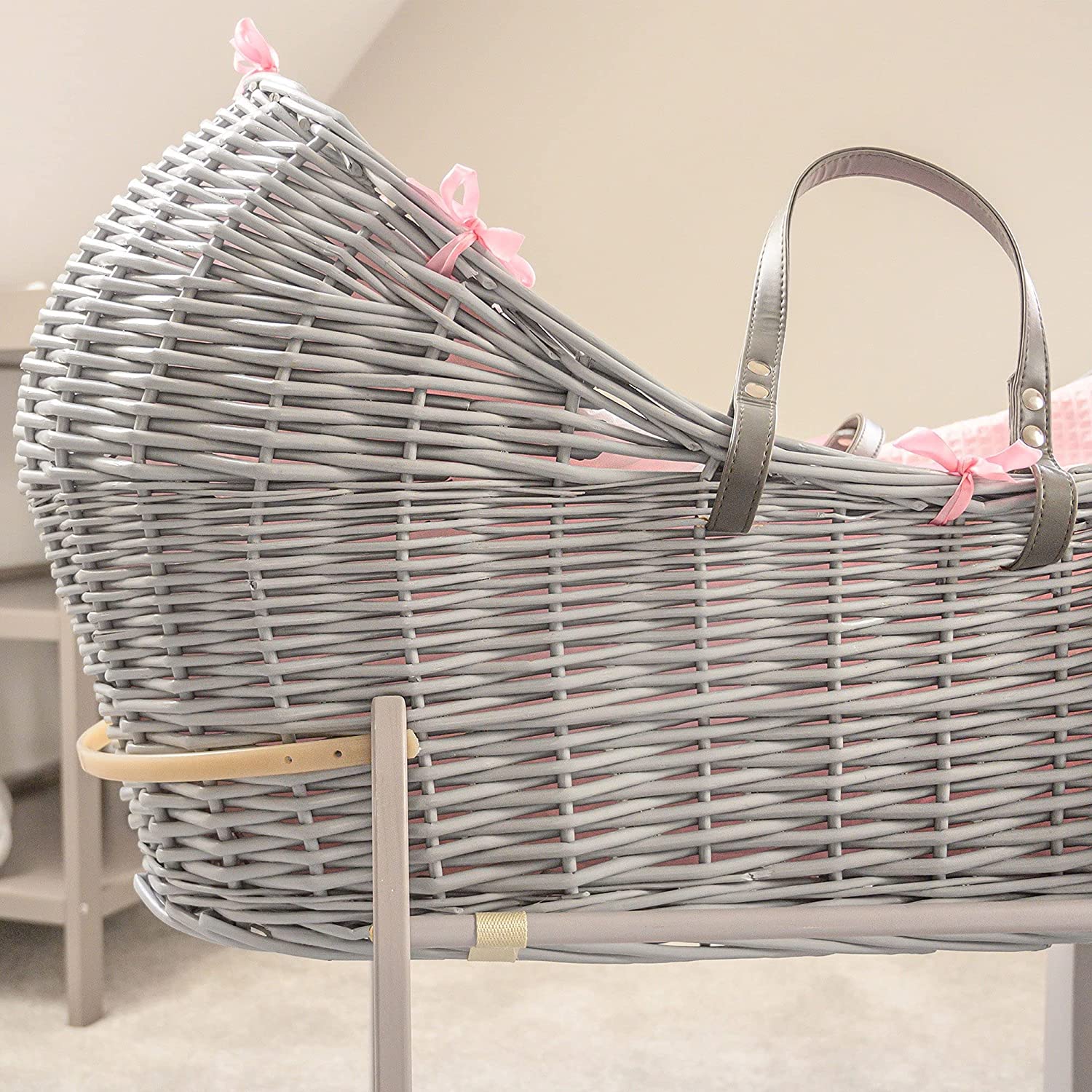 Clair de Lune Waffle Grey Wicker Noah Pod, Pink