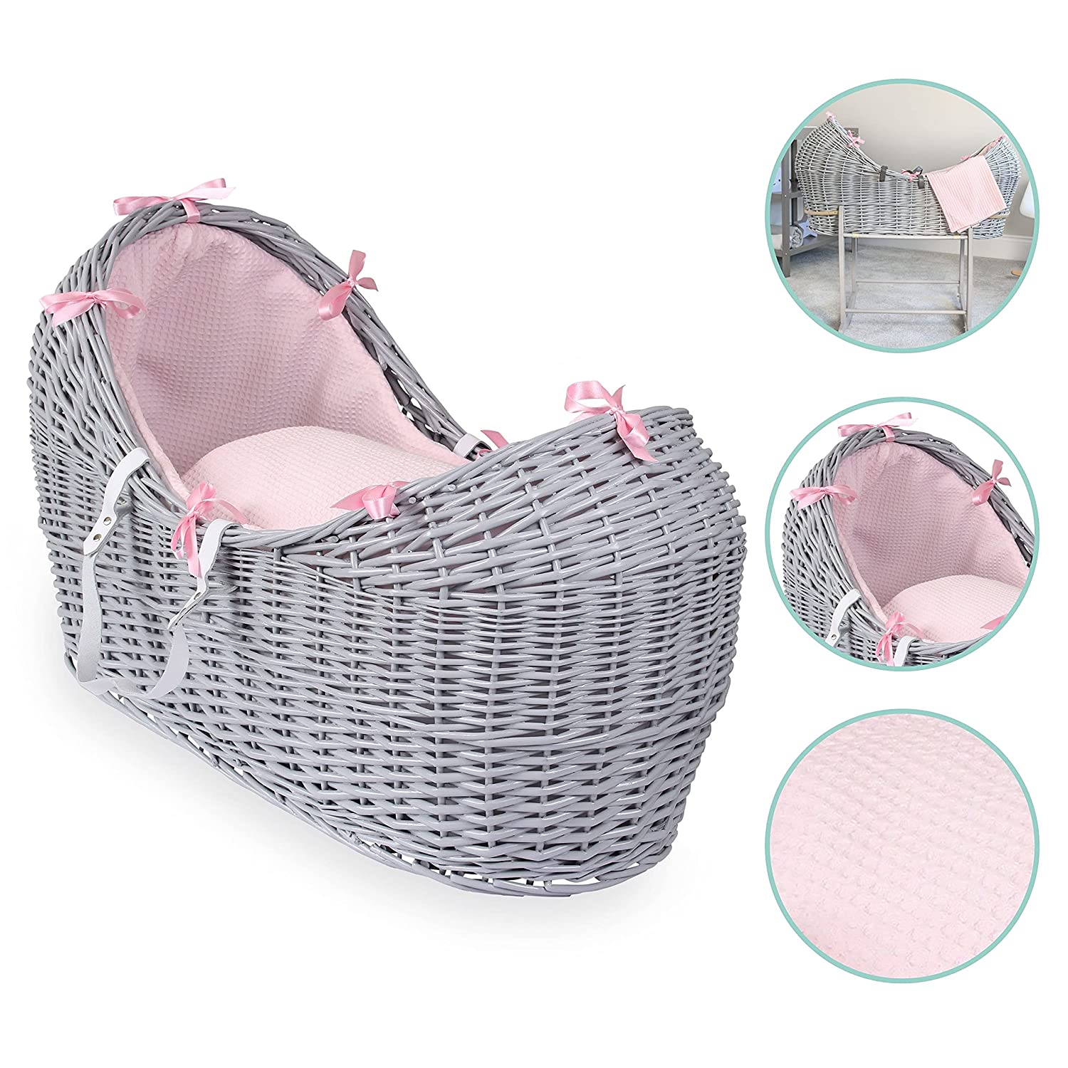 Clair de Lune Waffle Grey Wicker Noah Pod, Pink