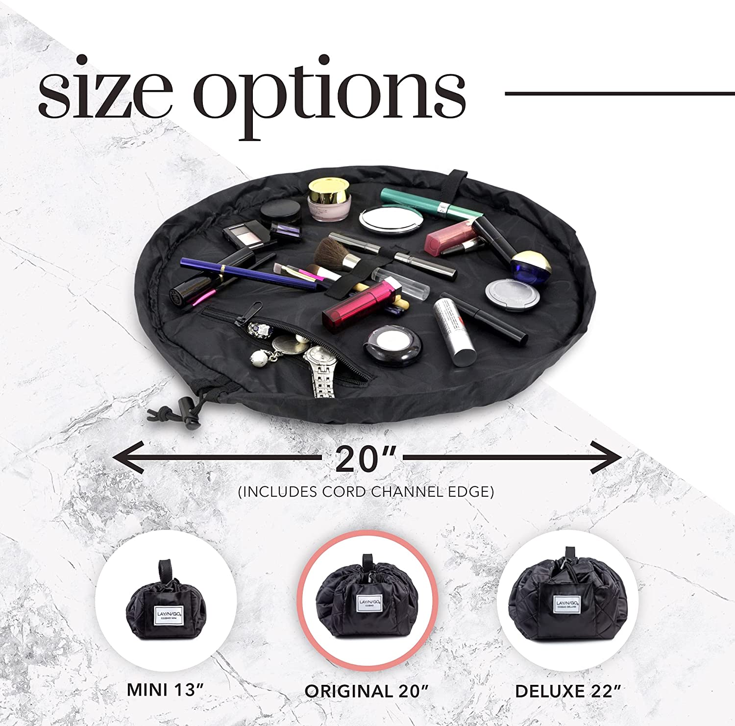 Lay-n-Go Cosmo Drawstring Makeup Organizer Cosmetic & Toiletry Bag for Travel, and Daily Use with a 