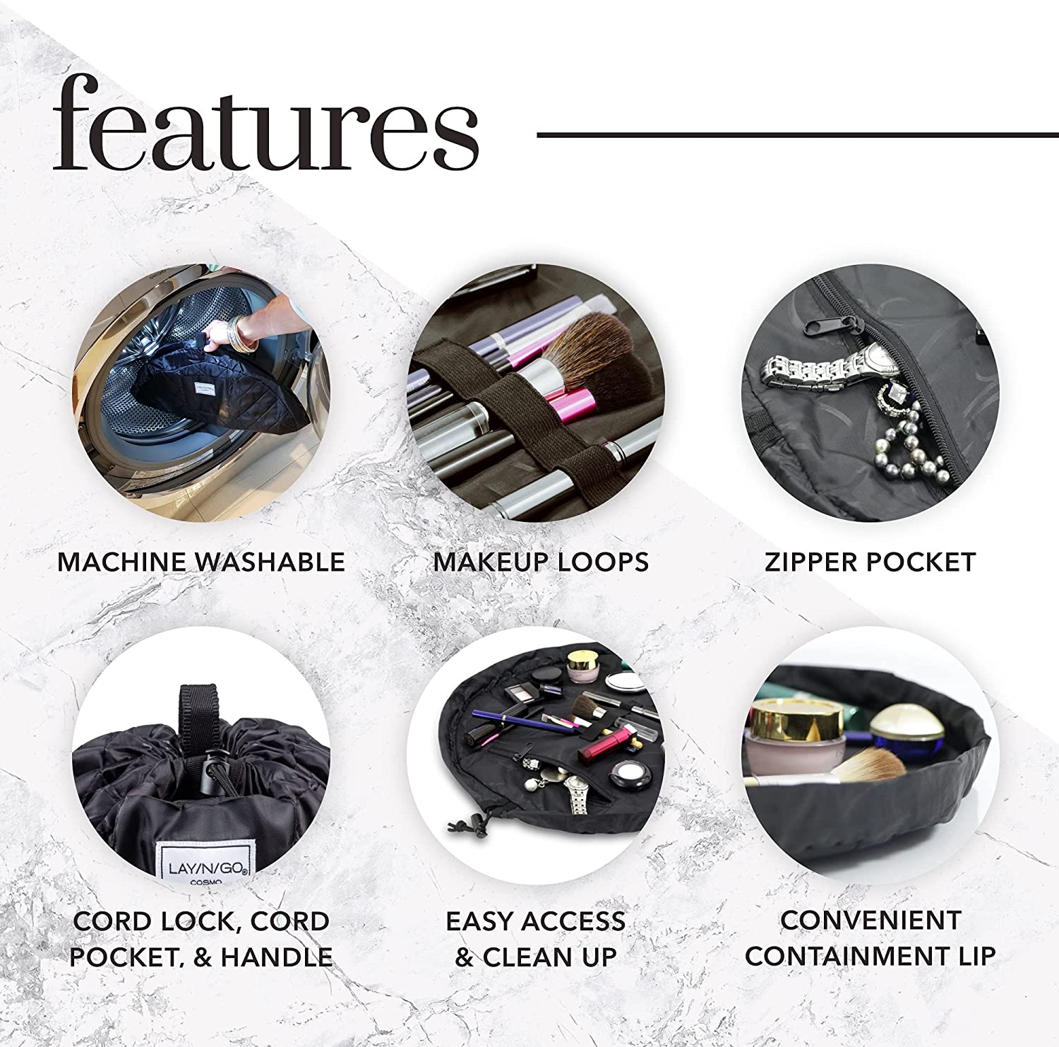 Lay-n-Go Cosmo Drawstring Makeup Organizer Cosmetic & Toiletry Bag for Travel, and Daily Use with a 