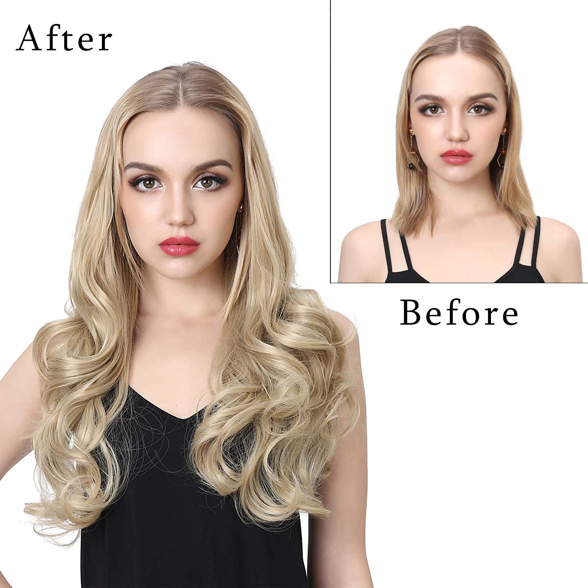 Dark Brown/Golden U Part Hair Extensions Curly Wave Full Head Long Clip