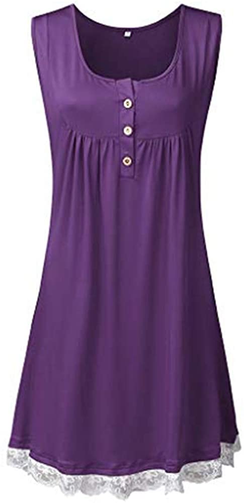 HebeTop ✰ Womens Fashion Short Sleeves Dress Lined with Lace Trim