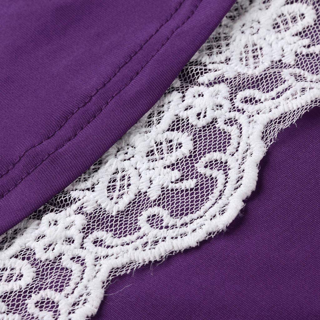 HebeTop ✰ Womens Fashion Short Sleeves Dress Lined with Lace Trim