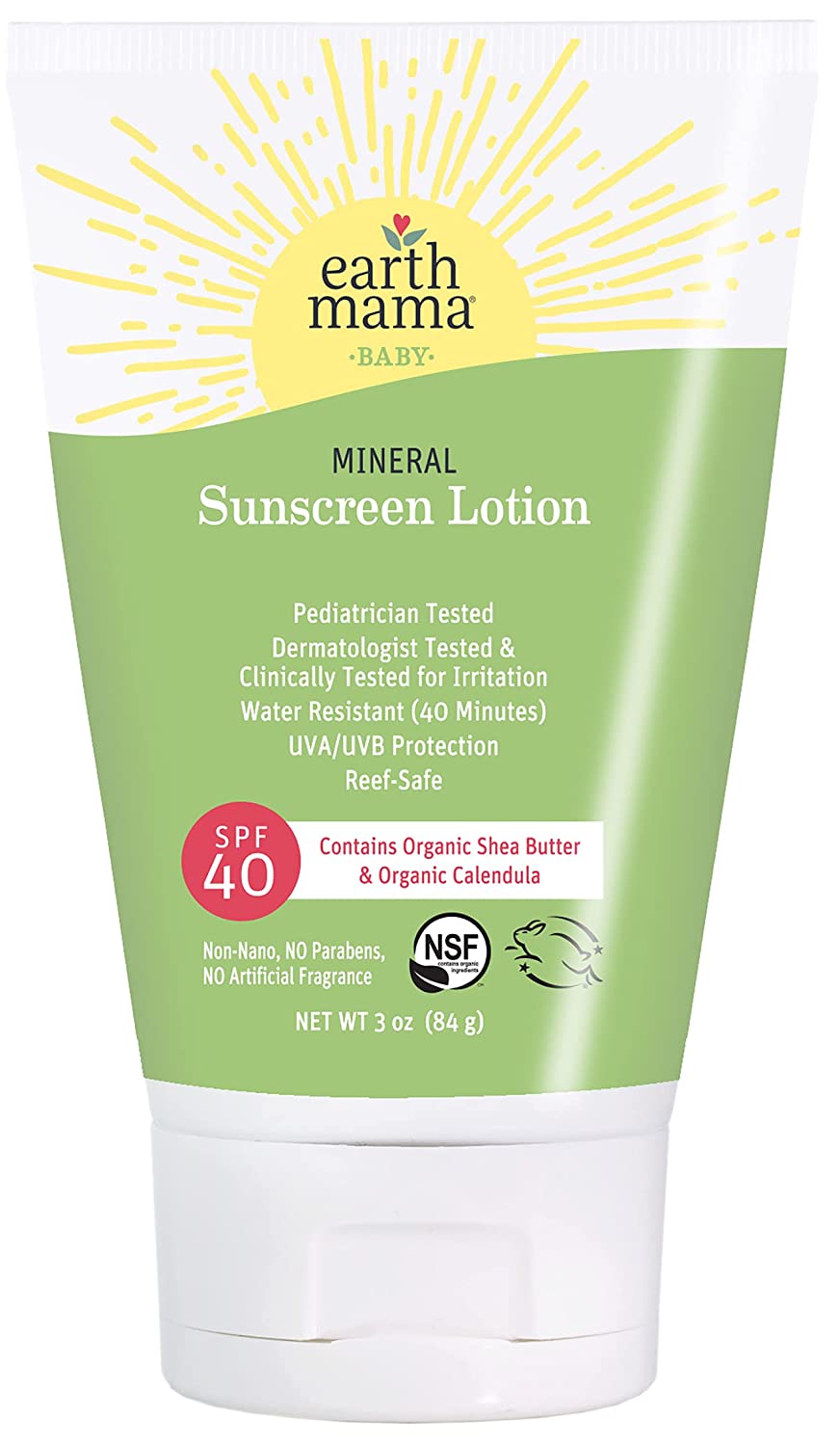 Baby Mineral Sunscreen Lotion SPF 40 by Earth Mama | Reef Safe, Non-Nano Zinc, Contains Organic Red