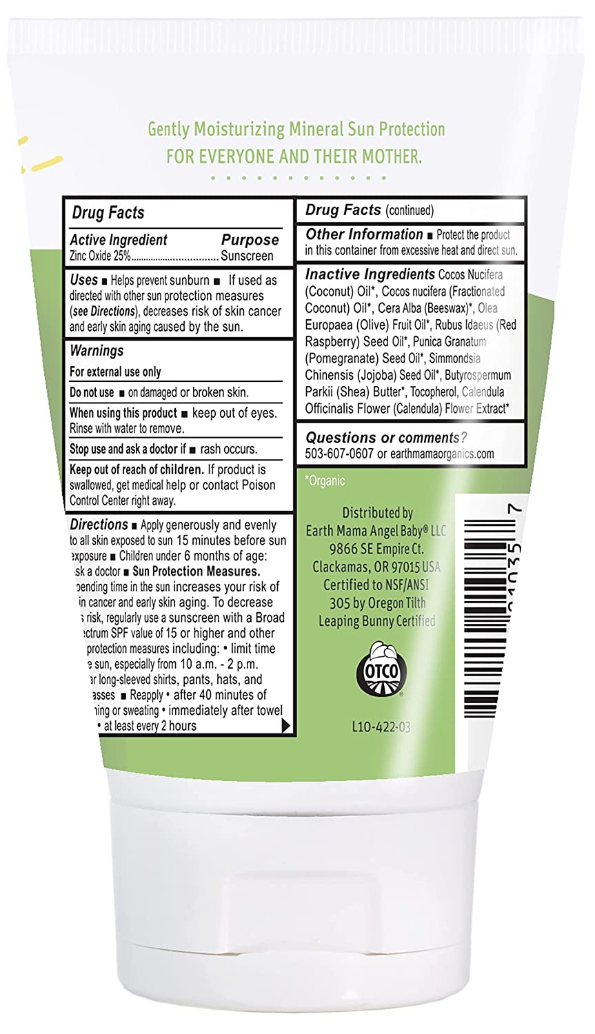 Baby Mineral Sunscreen Lotion SPF 40 by Earth Mama | Reef Safe, Non-Nano Zinc, Contains Organic Red