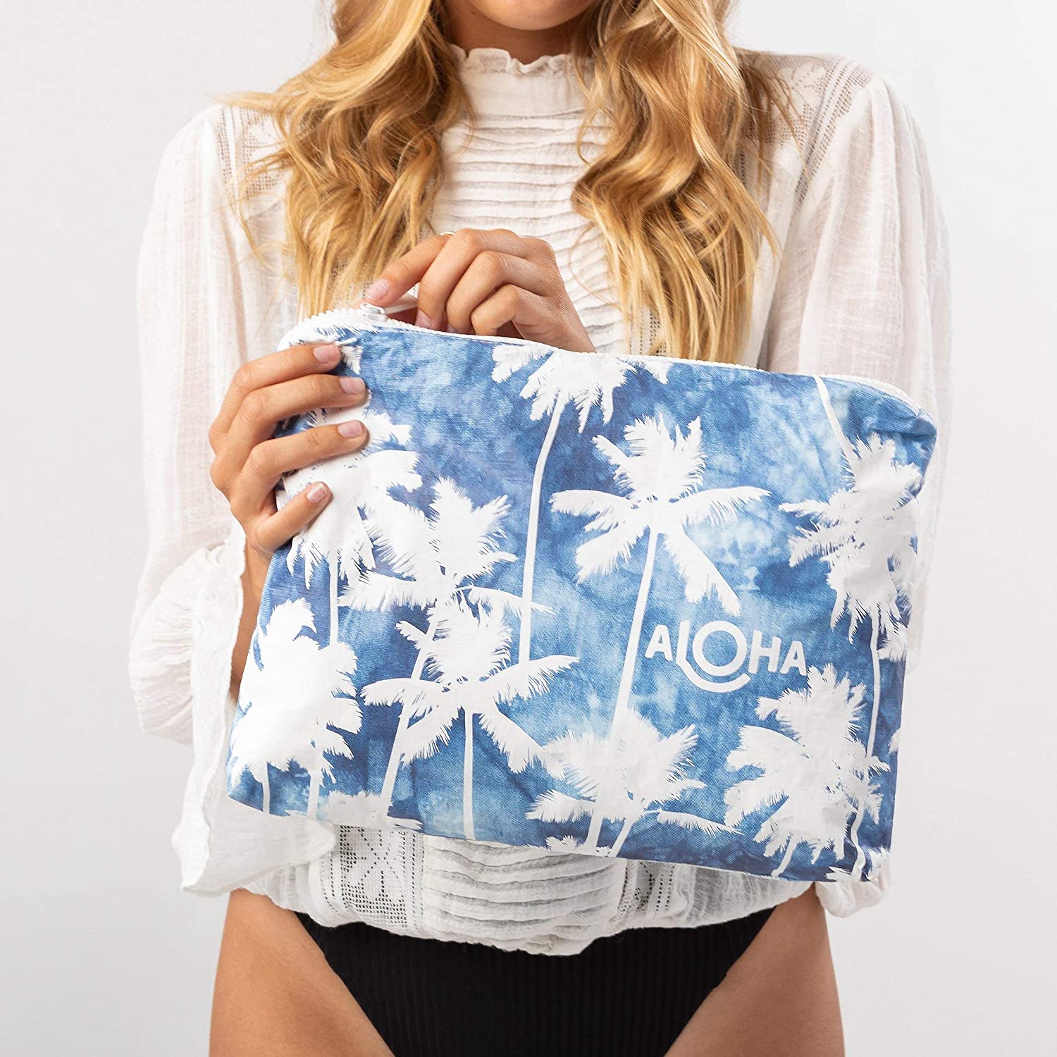 ALOHA Collection Mid Coco Palms Pouch in Indigo
