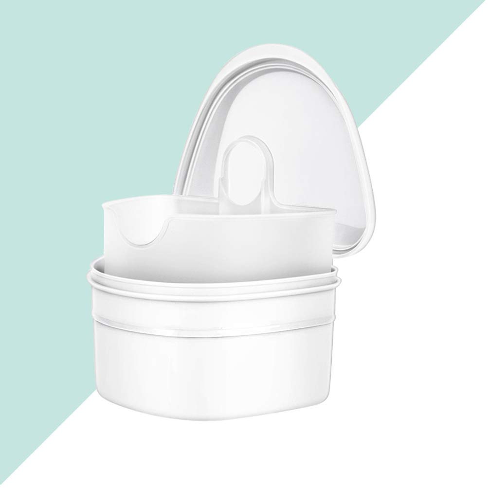 Healifty Denture Case Denture Cup with Strainer Denture Bath Box False Teeth Storage Box with Basket
