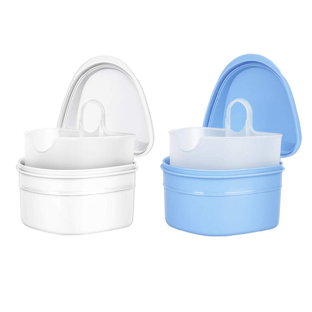 Healifty Denture Case Denture Cup with Strainer Denture Bath Box False Teeth Storage Box with Basket