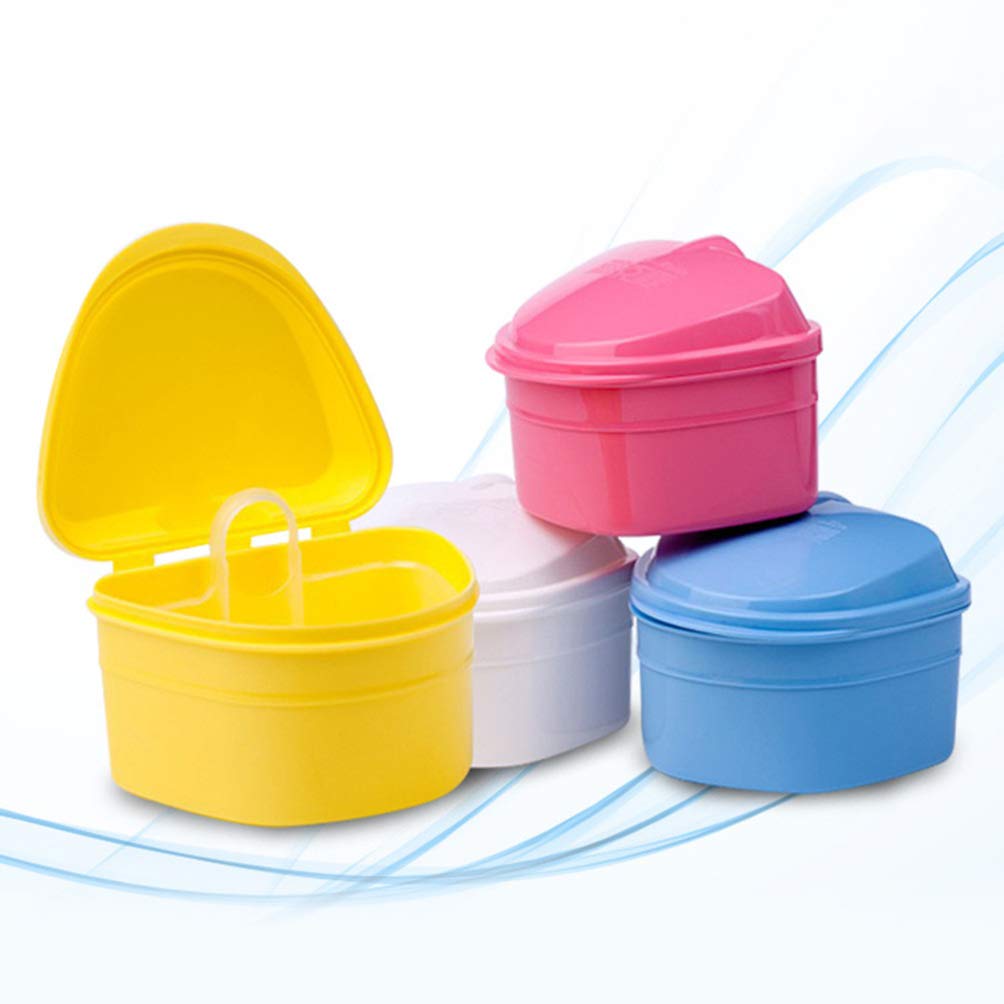 Healifty Denture Case Denture Cup with Strainer Denture Bath Box False Teeth Storage Box with Basket