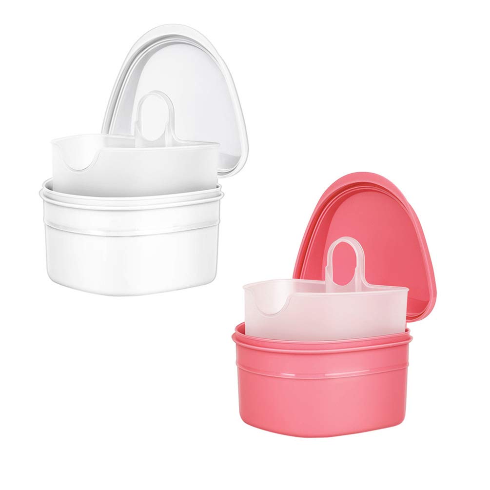 Healifty Denture Case Denture Cup with Strainer Denture Bath Box False Teeth Storage Box with Basket