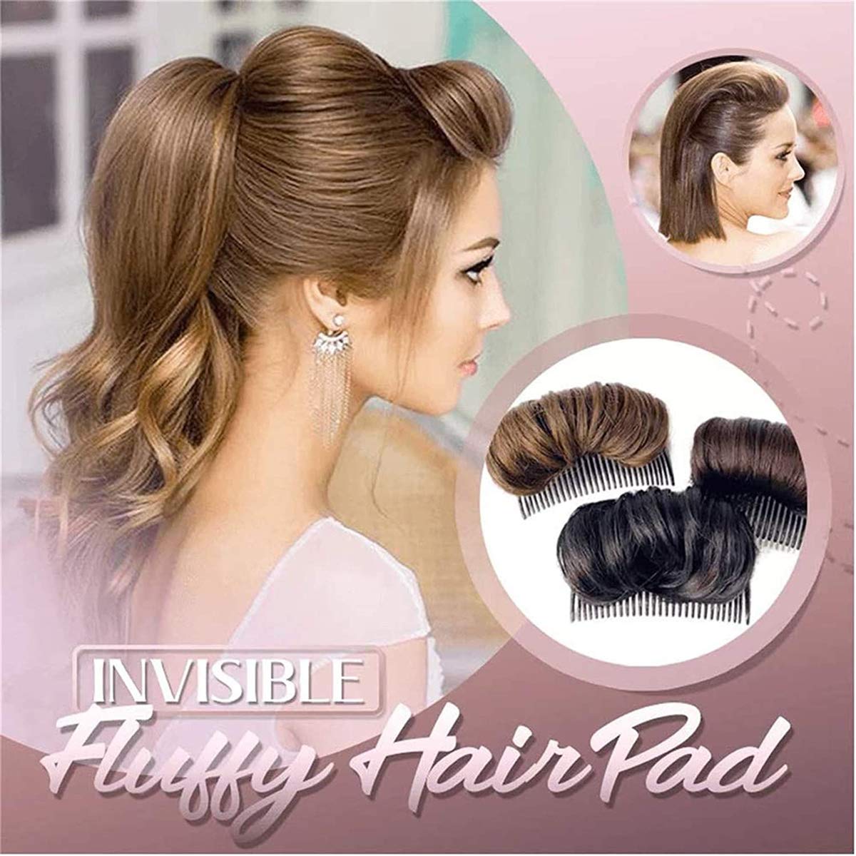 HACORO Invisible Fluffy Hair Pad,Hair Bun DIY Invisible False Hair Clip,Hair Extensions Hair Pad Fal