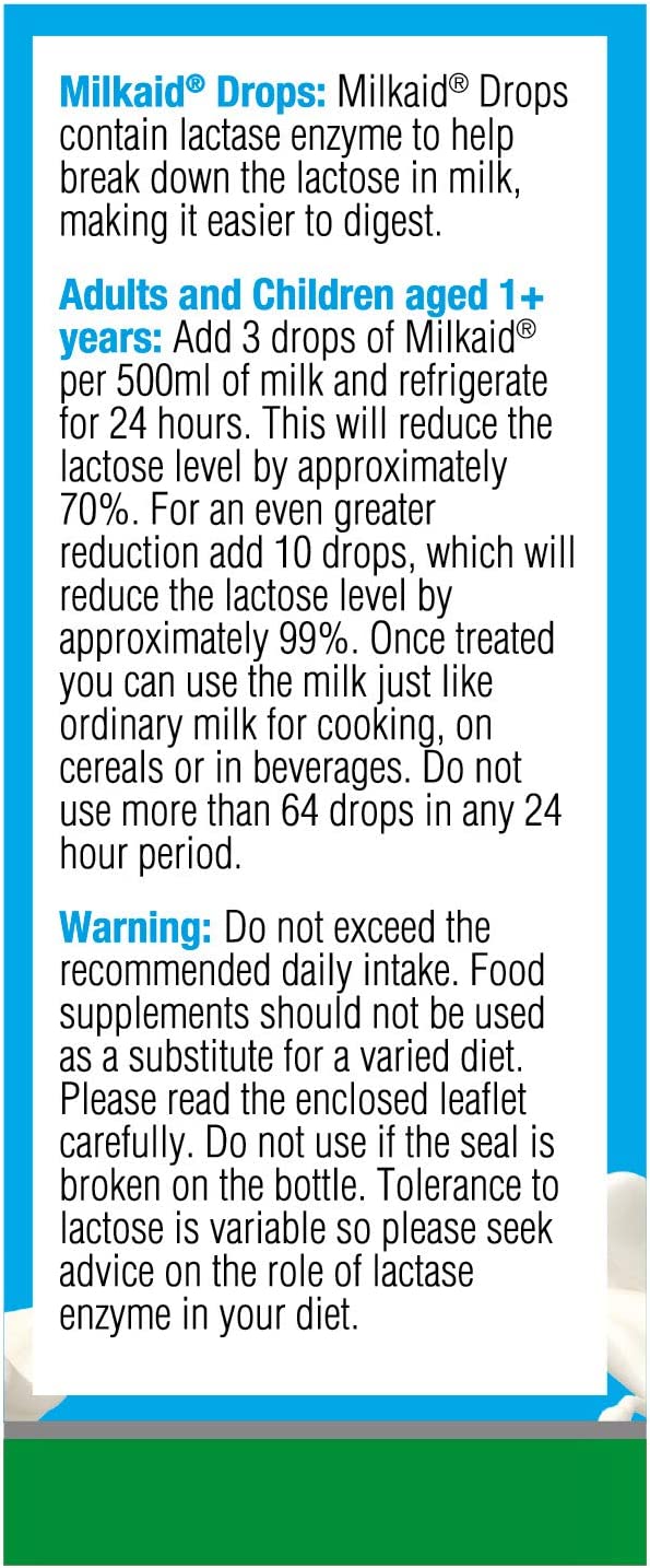 Milkaid Lactase Enzyme Drops for Lactose Intolerance Relief Prevents