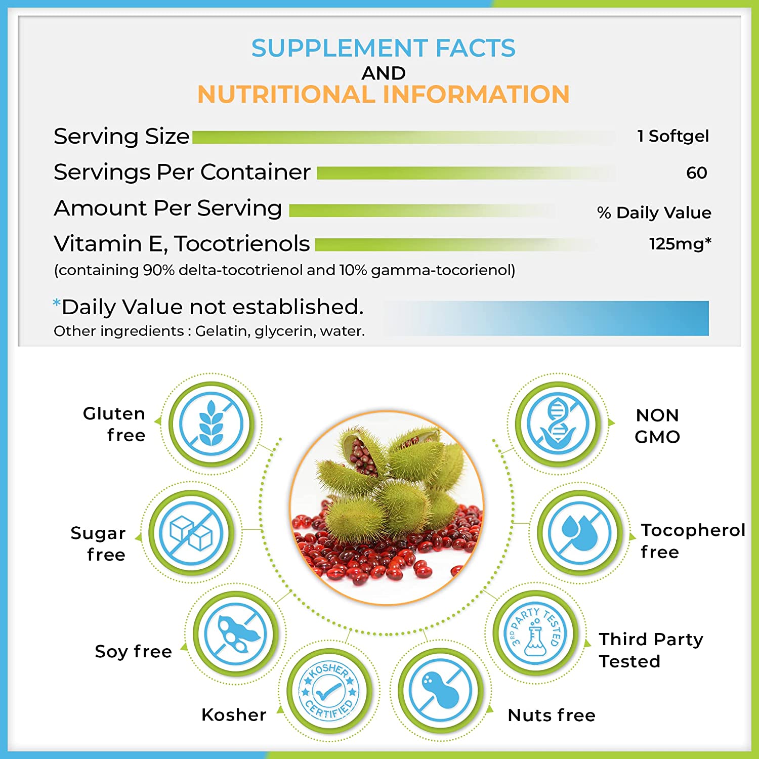 E Annatto Tocotrienols Deltagold 125mg, Vitamin E Tocotrienols Supplements 60 Softgel, Tocopherol Fr