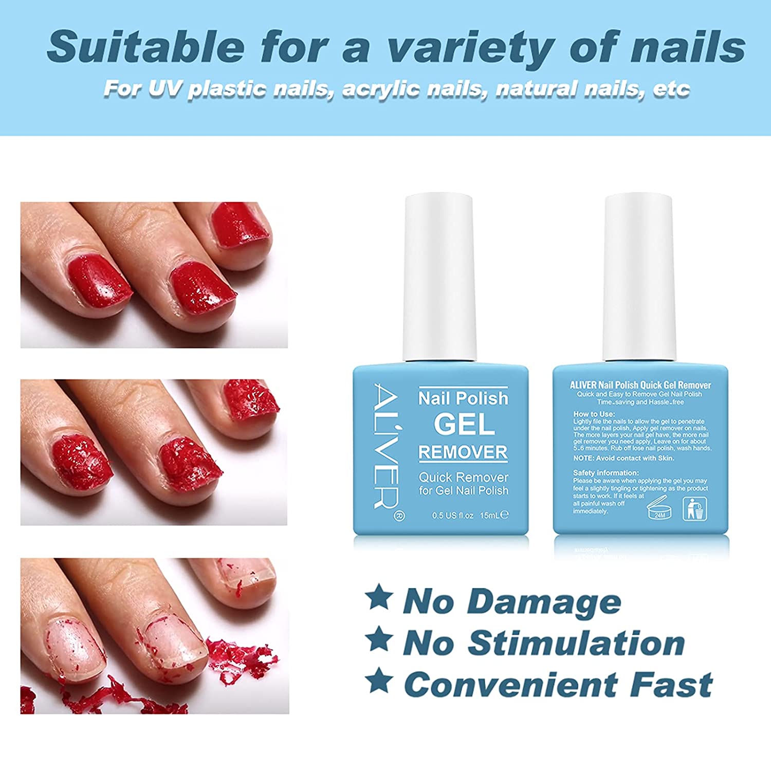 Gel Nail Polish Remover 2 Pack, Gel Polish Remover Soak-Off Gel Polish, Quickly & Easily Remove Gel 
