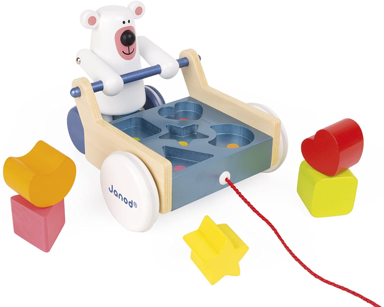 Janod Zigolos Pull Along Shape Box Bear Baby Toy