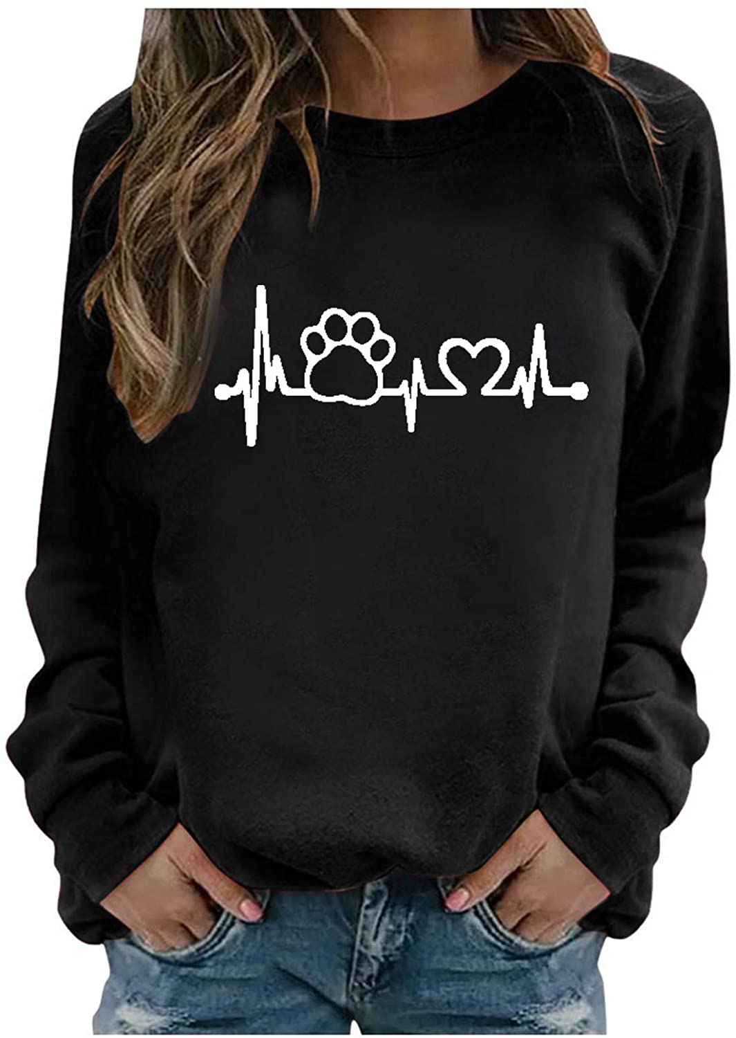 Dosoop Love Heart Dog Paw Print Sweatshirts Women