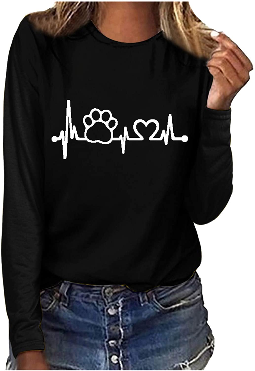 Dosoop Love Heart Dog Paw Print Sweatshirts Women