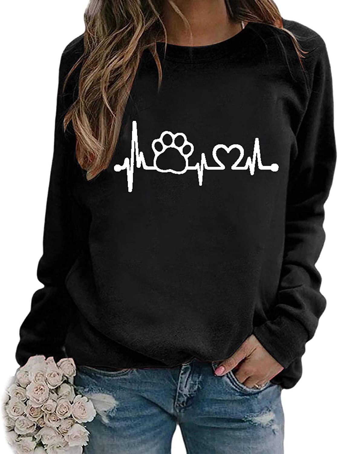 Dosoop Love Heart Dog Paw Print Sweatshirts Women