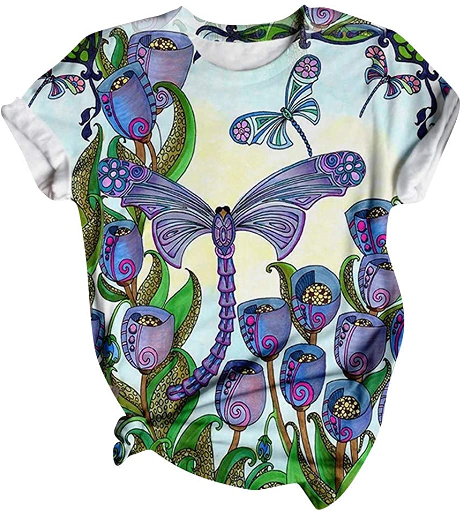 Dosoop Unique Casual Tee Shirts 3D Animal Printed Women Crewneck Tops Novelty T-Shirt Loose Plus Siz