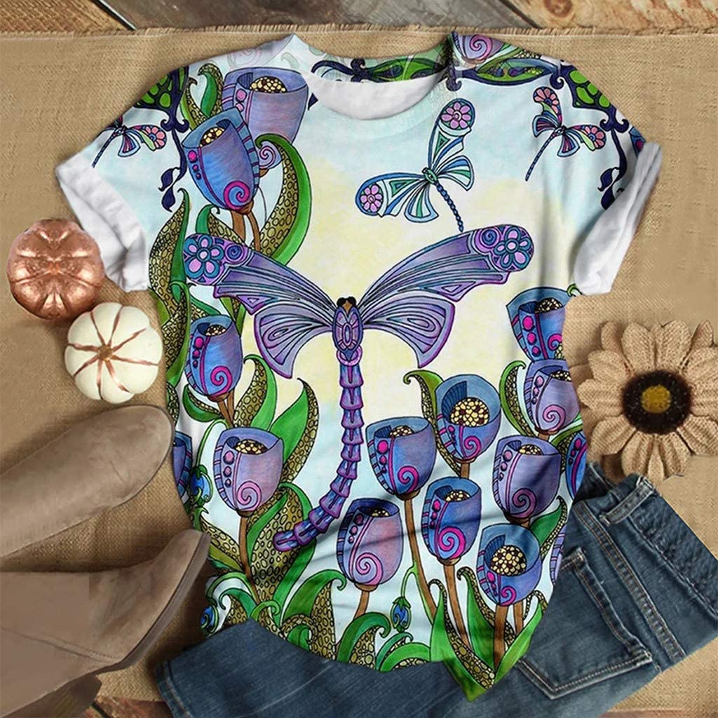 Dosoop Unique Casual Tee Shirts 3D Animal Printed Women Crewneck Tops Novelty T-Shirt Loose Plus Siz