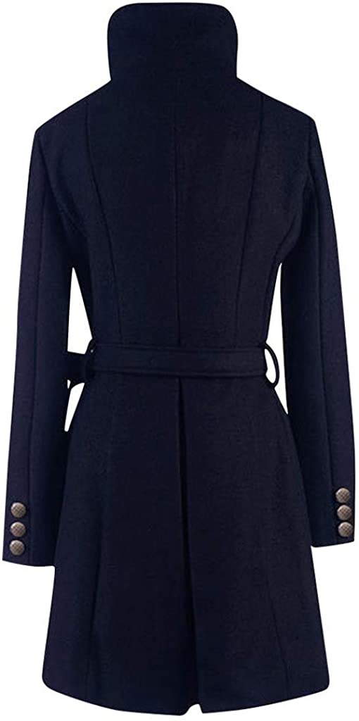 WUAI-Women Winter Lapel Wool Trench Coat Jackets Thick Warm Long Pea Coat Outerwear Overcoat