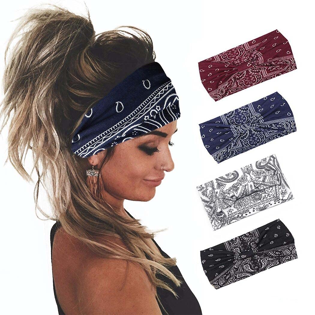 Yean Boho Wide Headbands Spot Stretch Hair Bands Elastic Turbans Stylish Head Wraps for Women and Gi