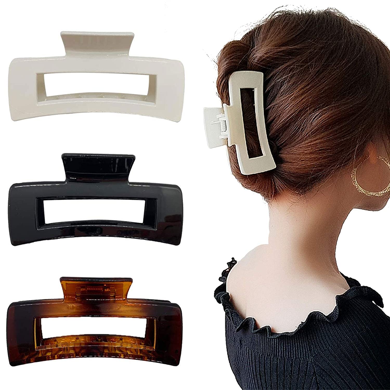 3 Pcs Big Hair Claw Clips, Hair Clip with Strong Fixing Force,Acrylic Plastic Large Hair Claw Clamps