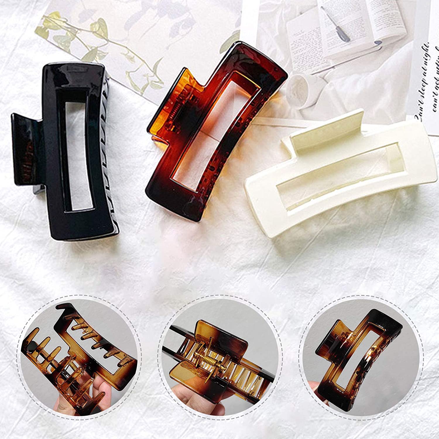 3 Pcs Big Hair Claw Clips, Hair Clip with Strong Fixing Force,Acrylic Plastic Large Hair Claw Clamps