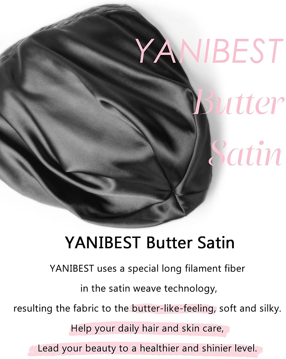 YANIBEST Silk Satin Bonnet Hair Cover Sleep Cap - Adjustable Stay on Silk Lined Slouchy Beanie Hat f