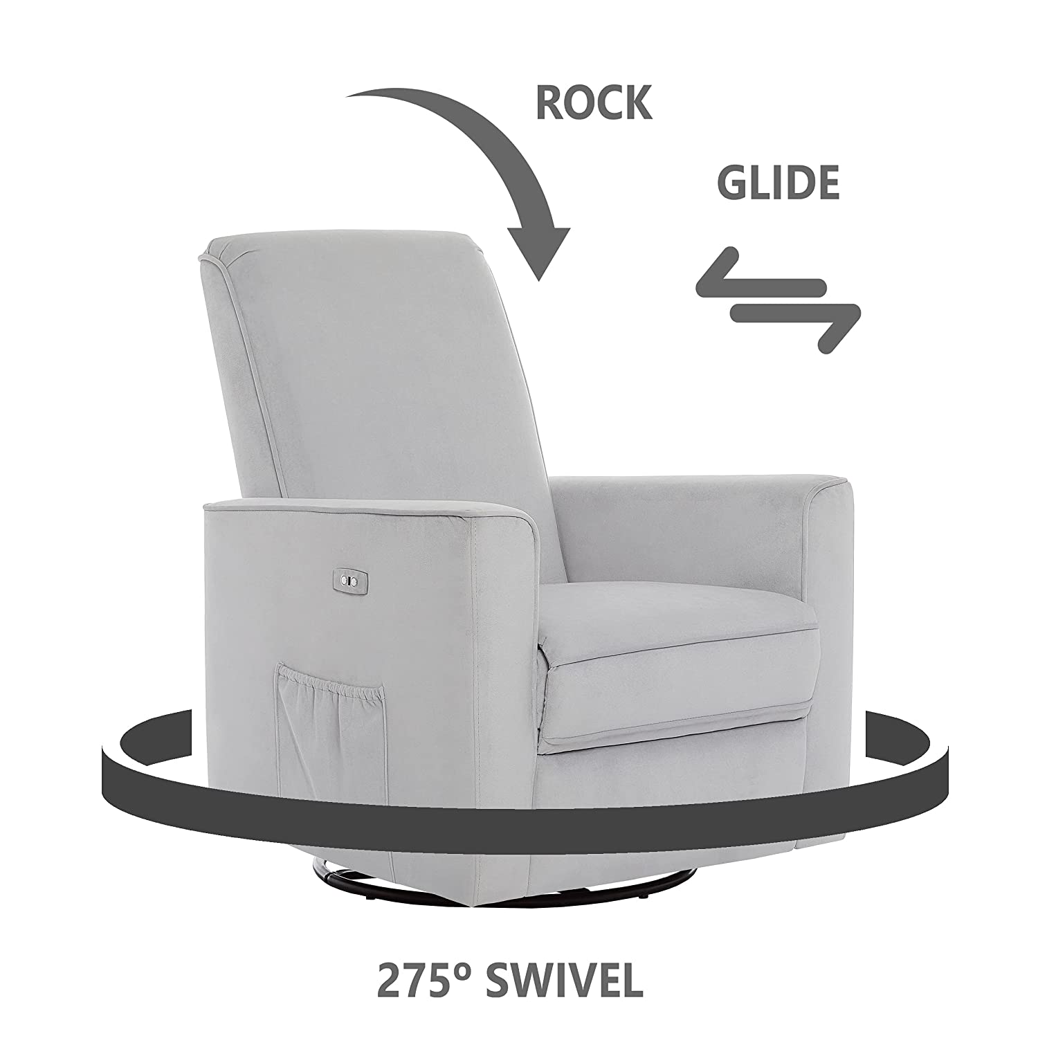 Evolur Harlow Deluxe Glider | Recliner | Rocker | Grey