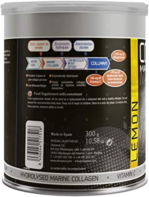 2 Pack Drasanvi Collmar Hydrolyzed Marine Collagen with Magnesium Powder 300g Lemon Flavor - Spanish