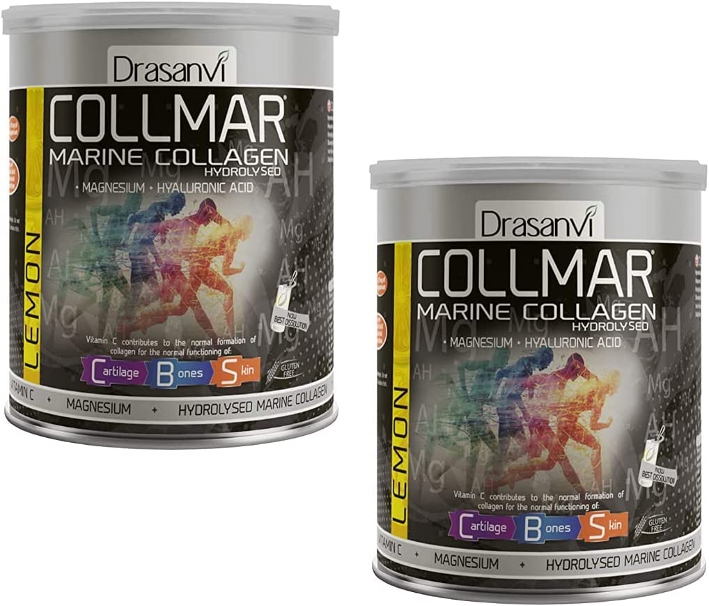 2 Pack Drasanvi Collmar Hydrolyzed Marine Collagen with Magnesium Powder 300g Lemon Flavor - Spanish