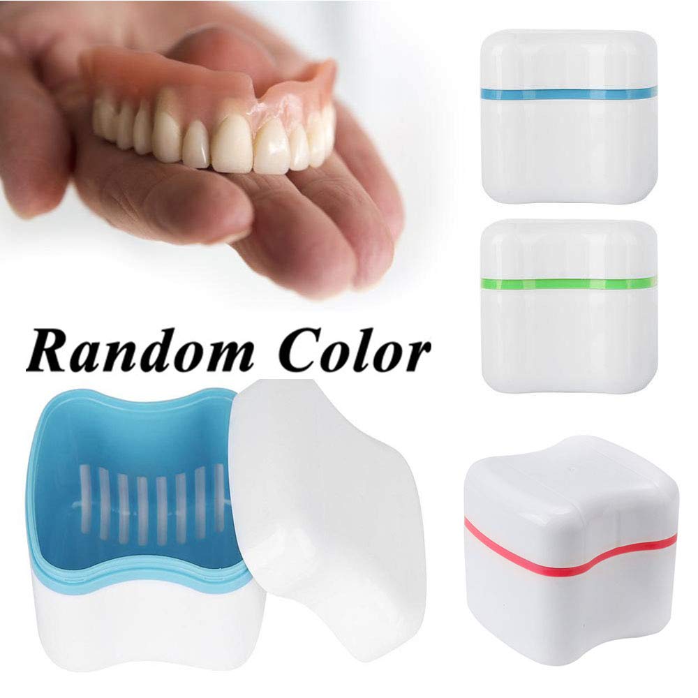 Mayplus Denture Box Case, Denture Cup with Strainer, Denture False Teeth Bath Box with Basket Net Co