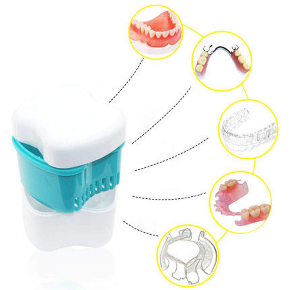 Mayplus Denture Box Case, Denture Cup with Strainer, Denture False Teeth Bath Box with Basket Net Co