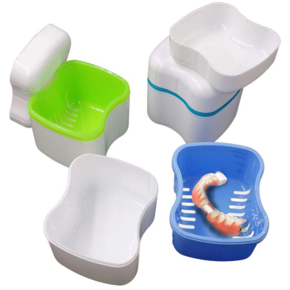 Mayplus Denture Box Case, Denture Cup with Strainer, Denture False Teeth Bath Box with Basket Net Co