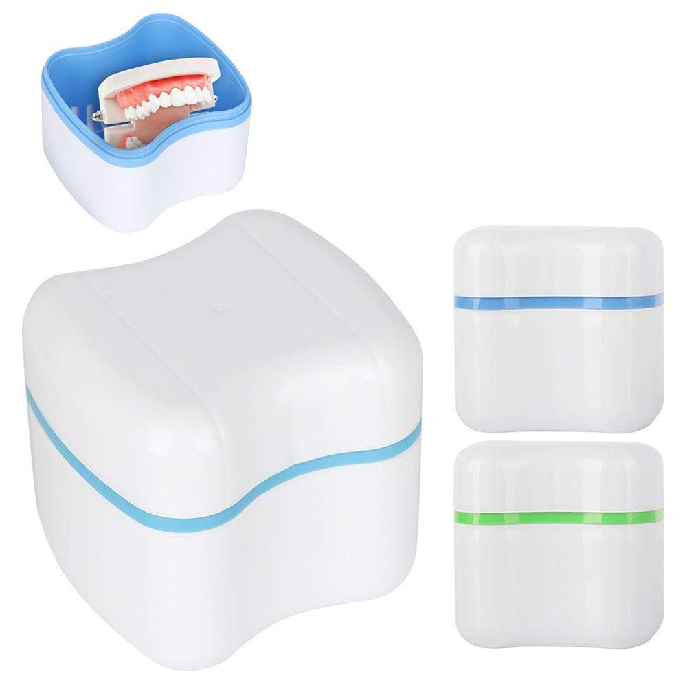 Mayplus Denture Box Case, Denture Cup with Strainer, Denture False Teeth Bath Box with Basket Net Co
