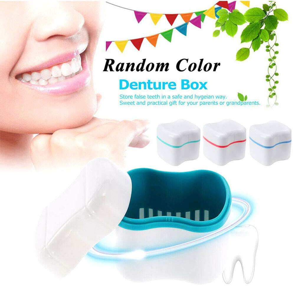 Mayplus Denture Box Case, Denture Cup with Strainer, Denture False Teeth Bath Box with Basket Net Co