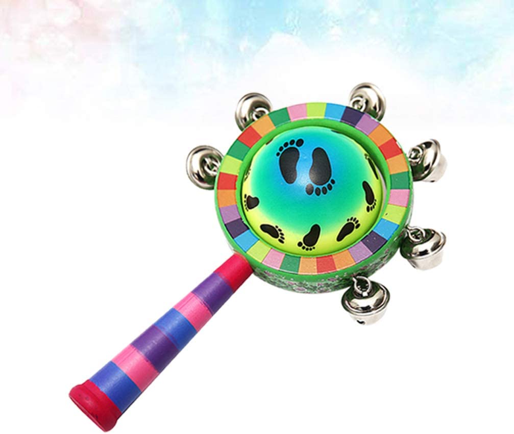 NUOBESTY Baby Rattle Toys Wooden Bells Jingle Stick Shaker with Rainbow Handle Mini Globe Baby Grab