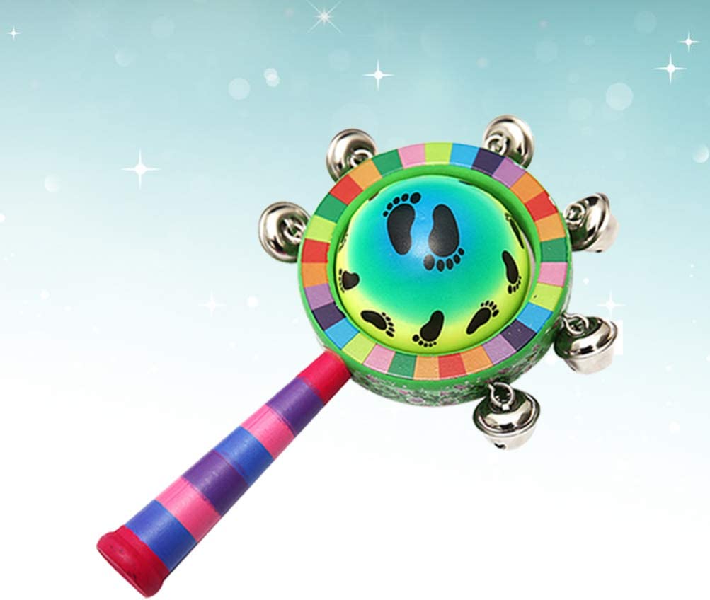 NUOBESTY Baby Rattle Toys Wooden Bells Jingle Stick Shaker with Rainbow Handle Mini Globe Baby Grab