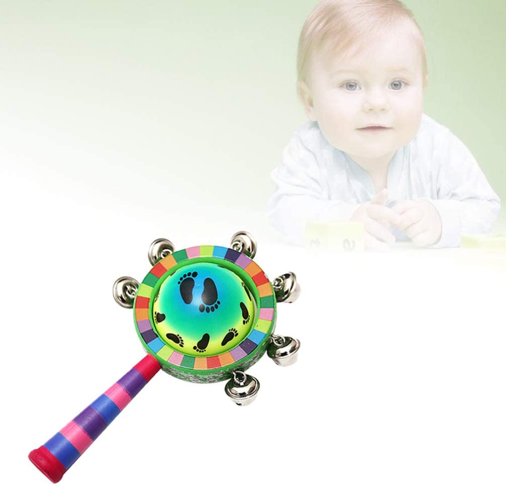 NUOBESTY Baby Rattle Toys Wooden Bells Jingle Stick Shaker with Rainbow Handle Mini Globe Baby Grab