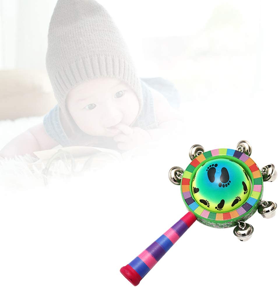 NUOBESTY Baby Rattle Toys Wooden Bells Jingle Stick Shaker with Rainbow Handle Mini Globe Baby Grab