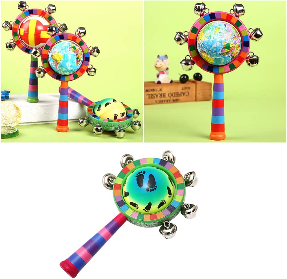 NUOBESTY Baby Rattle Toys Wooden Bells Jingle Stick Shaker with Rainbow Handle Mini Globe Baby Grab