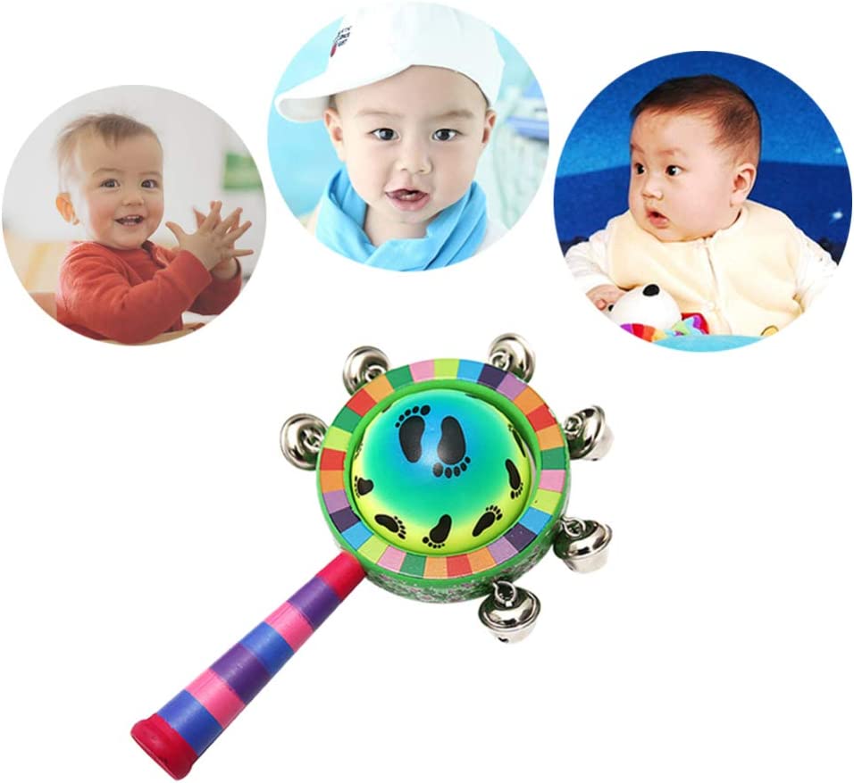 NUOBESTY Baby Rattle Toys Wooden Bells Jingle Stick Shaker with Rainbow Handle Mini Globe Baby Grab