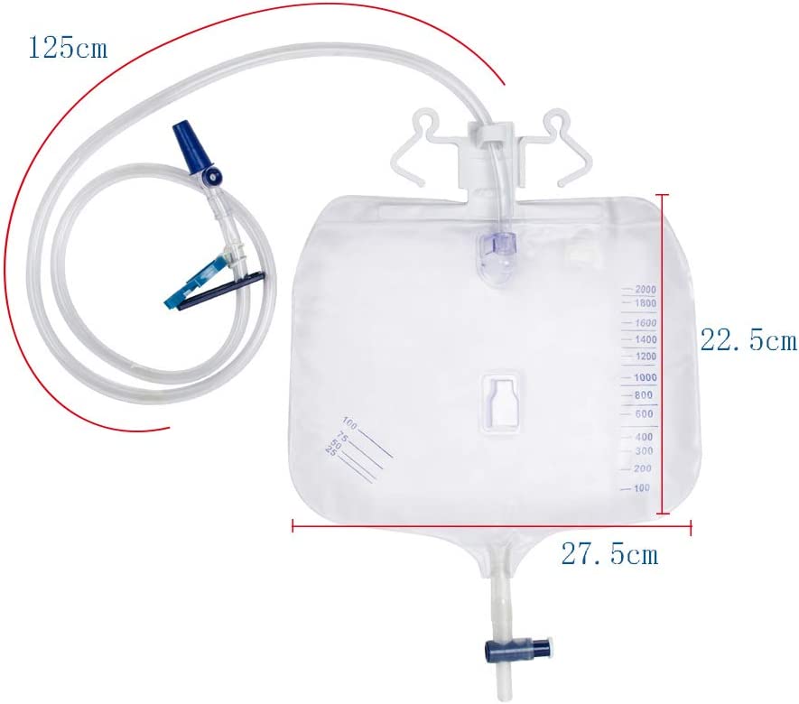 Lolicute Urinary Drainage Bag, AntiReflux Chamber Urinary Catheter Bags 2000ML Drain Bag,48