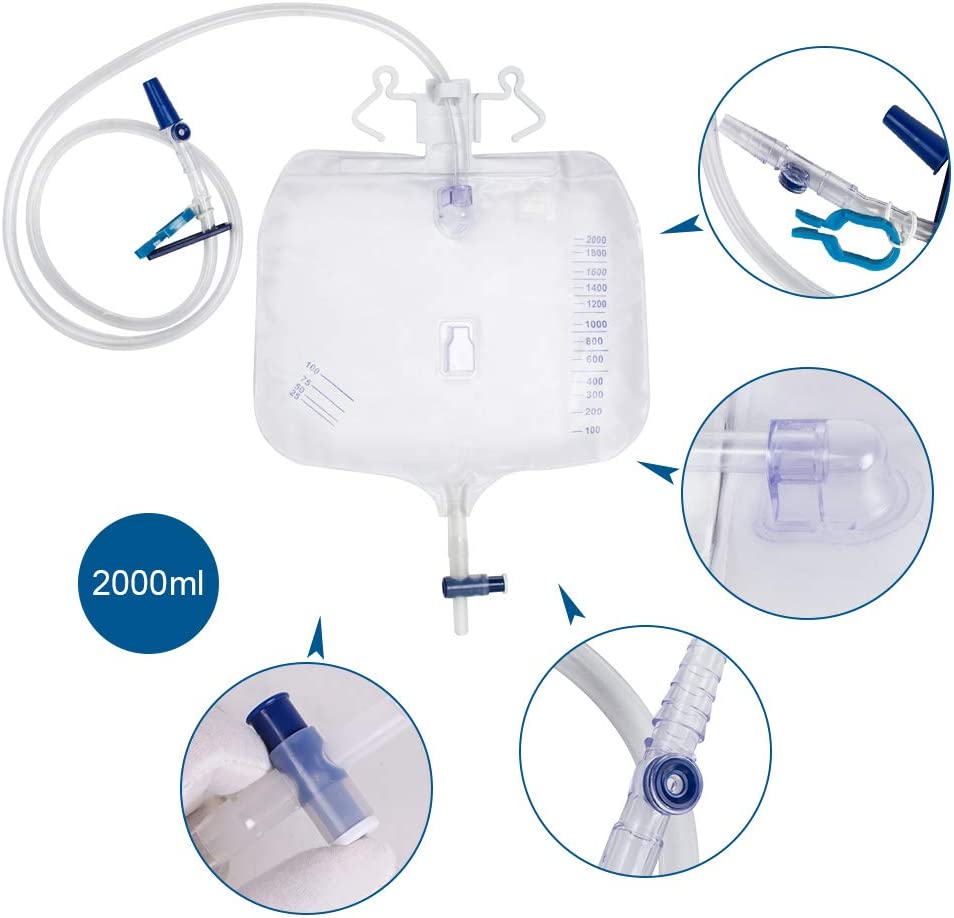 Lolicute Urinary Drainage Bag, Anti-Reflux Chamber Urinary Catheter Bags 2000ML Drain Bag,48 Inch Ur